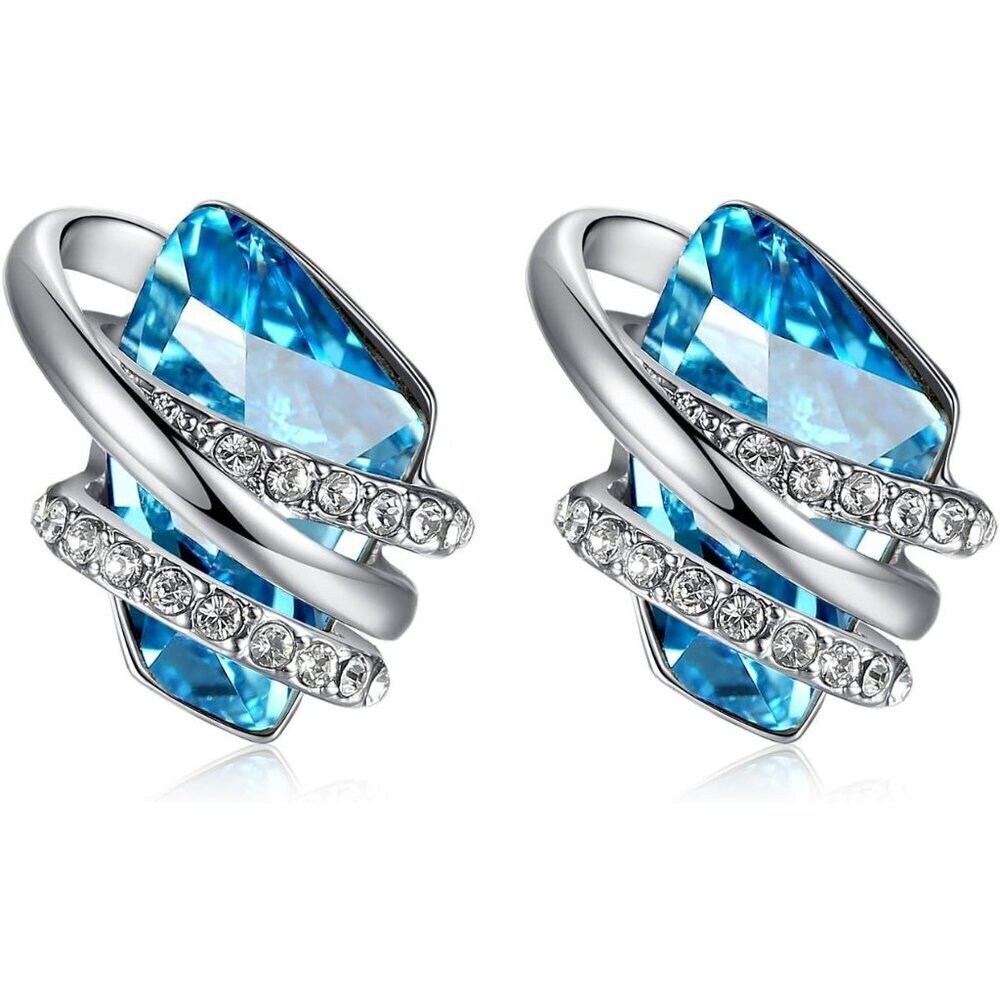 Women's Light Blue Leafael Wish Charm Birthstone Crystal Earrings Jewellery